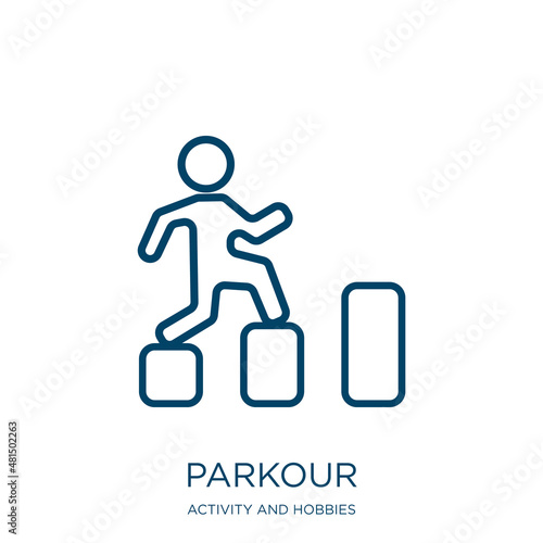 parkour icon from activity and hobbies collection. Thin linear parkour, extreme, action outline icon isolated on white background. Line vector parkour sign, symbol for web and mobile