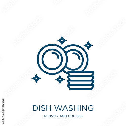 dish washing icon from activity and hobbies collection. Thin linear dish washing, home, house outline icon isolated on white background. Line vector dish washing sign, symbol for web and mobile