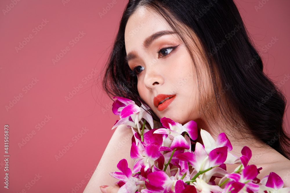 Face shot Portrait of Fashion 20s Asian Woman beautiful black hair express feeling sensual happy Face shot Portrait of Fashion 20s Asian Woman beautiful black hair express feeling sensual happy