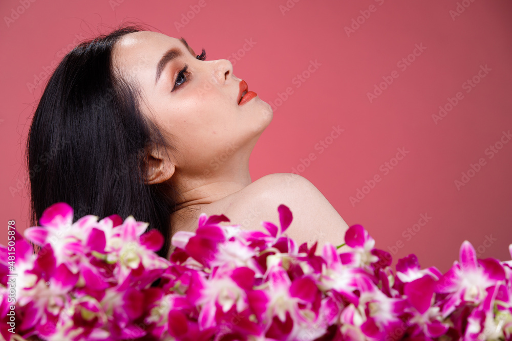 Face shot Portrait of Fashion 20s Asian Woman beautiful black hair express feeling sensual happy Face shot Portrait of Fashion 20s Asian Woman beautiful black hair express feeling sensual happy