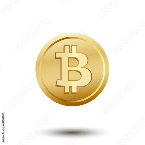 Golden bitcoin coin. Crypto currency golden coin bitcoin symbol isolated on transparent background. Realistic vector illustration.
