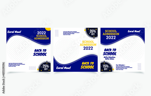 School admission social media post banner design. back to school social media post banner design set.