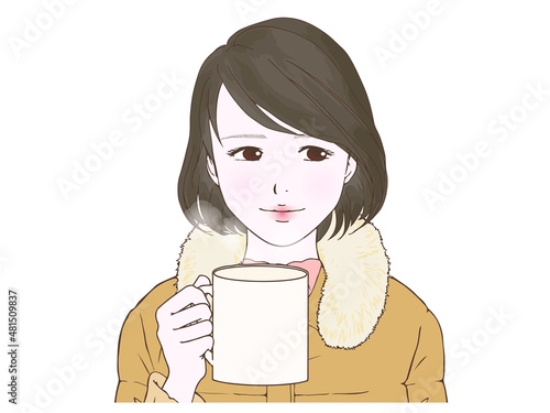 ダウンコートを着た女性②マグカップ_横目