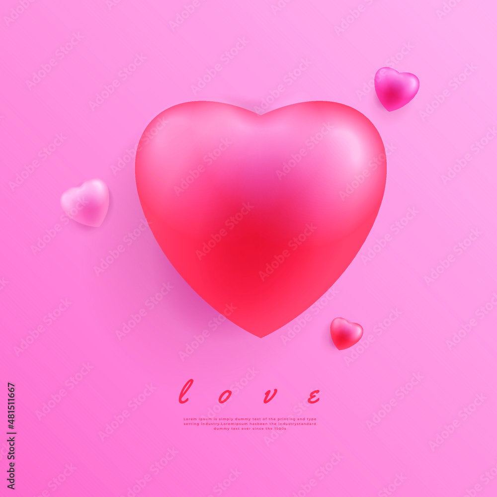 background 3d heart flying on pink background. Vector symbols of love for Happy Women's, Mother's, Valentine's Day, birthday greeting card design.