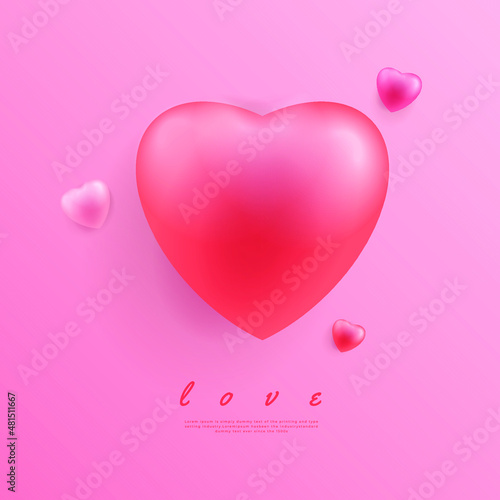 background 3d heart flying on pink background. Vector symbols of love for Happy Women's, Mother's, Valentine's Day, birthday greeting card design.