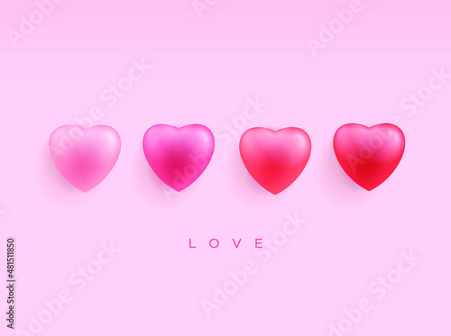 background 3d heart flying on pink background. Vector symbols of love for Happy Women's, Mother's, Valentine's Day, birthday greeting card design.
