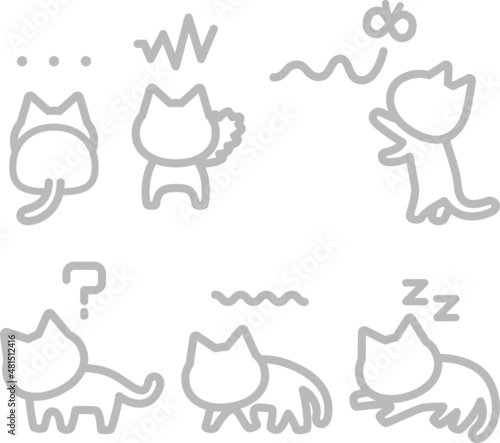 シンプルな白猫のアイコンセット