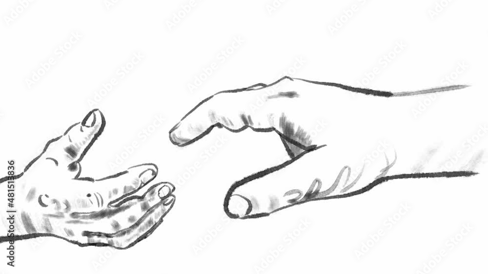 Hands hugging in understanding and supportive way, loose sketch animation Hands hugging in understanding and supportive way, loose sketch animation