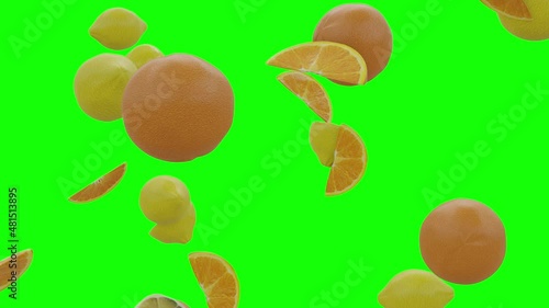 Falling Lemons Slow Motion On Green Screen With Alpha Matte photo