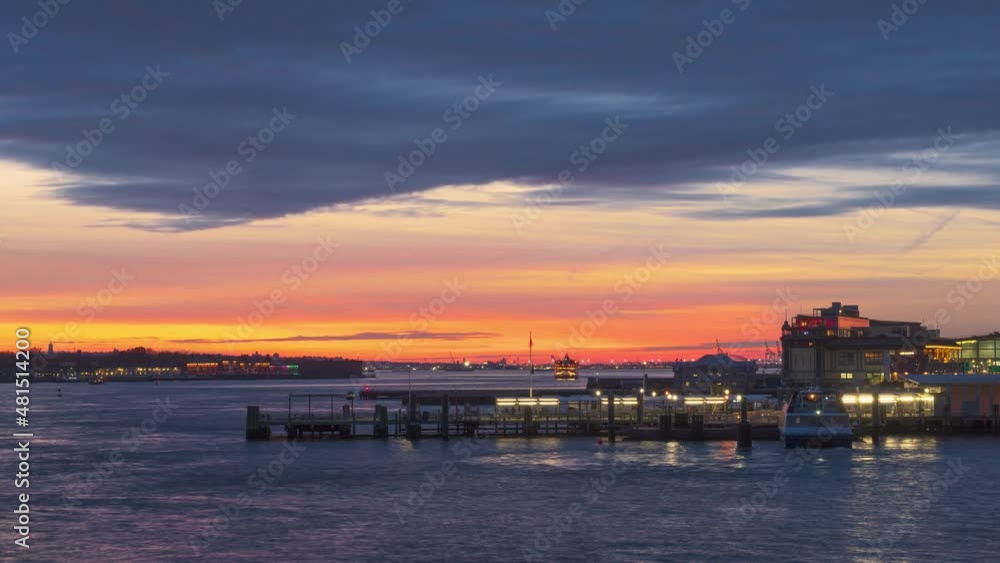 A timelapse during sunset looking down towards South Ferry Station in Manhattan, NYC. A timelapse during sunset looking down towards South Ferry Station in Manhattan, NYC.