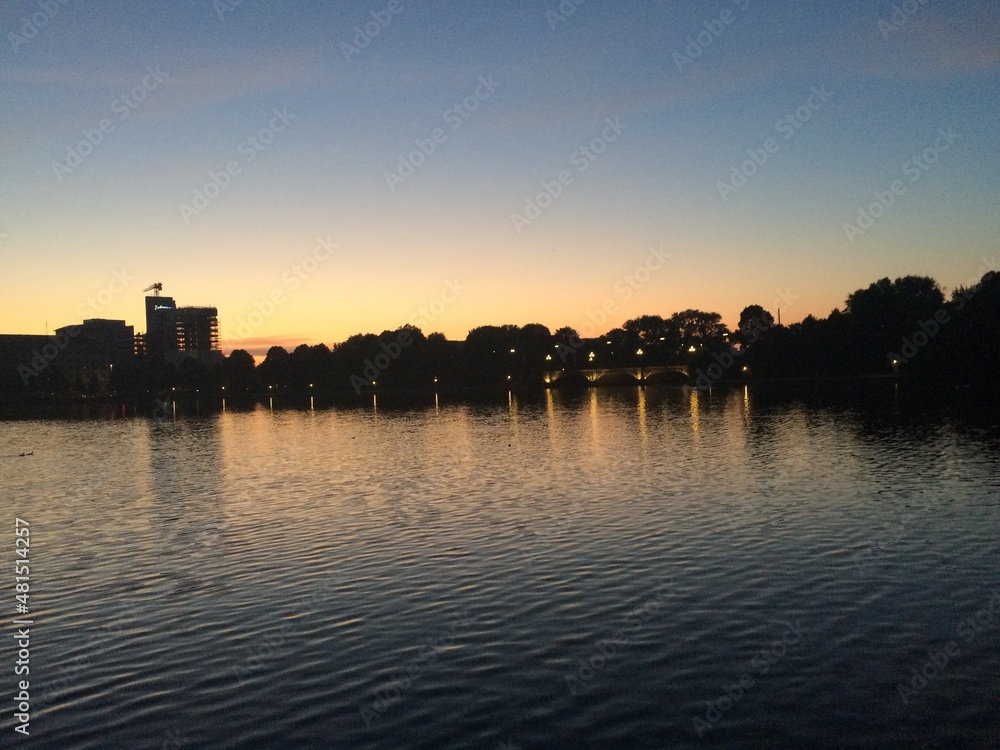 Hamburg, Germany sunset skyline