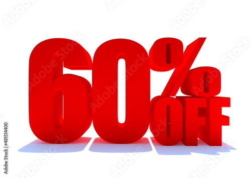 60 Percent off 3d Sign on White Background, Special Offer 60% Discount Tag, Sale Up to 60 Percent Off,big offer, Sale, Special Offer Label, Sticker, Tag, Banner, Advertising, offer Icon 