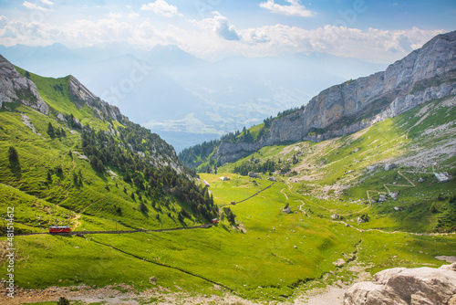 A stunning view from the Alpnachstad Cogwheel train to Mount Pilatus  near Luzern Switzerland