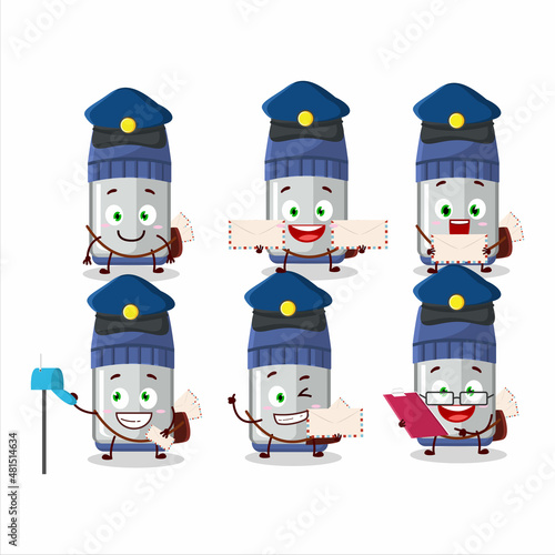 A picture of cheerful blue whiteboard marker postman cartoon design concept