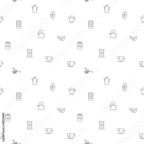 Seamless pattern with tea and drink icon on white background. Included the icons as star anise, infusion bags, tea strainer, green tea, nature, herbal, rooibos And Other Elements.