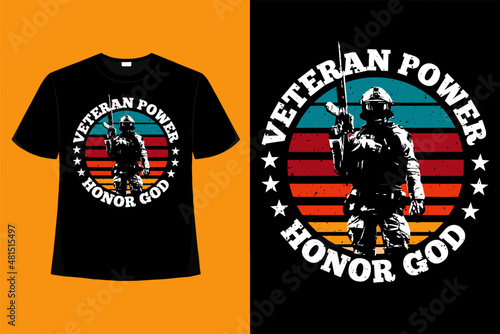 T-shirt soldier power veteran typography retro vintage illustration