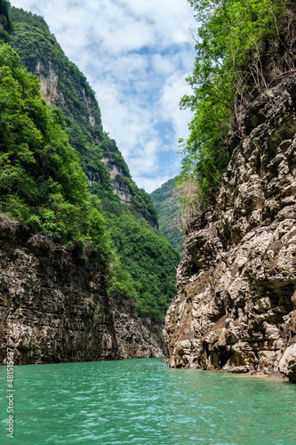 Landscape of the Three Gorges of the Yangtze River in China  Rock Texture of the Cliffs on the Shore