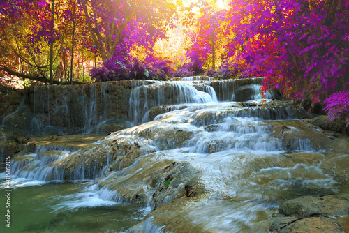 Gao fu waterfall or Mae Kae 2 Waterfall Beautiful waterfall in Rain forest  Tham pha tai NationalPark Lampang Thailand.