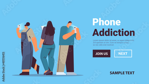 addicted businesspeople using digital gadgets business people active in social networks digital addiction concept