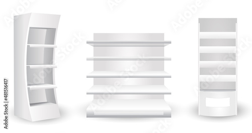 stock vector sale promotion shelf blank empty realistic, promotion shelf retail trade stands various types and sizes.
