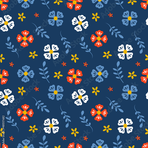 vector seamless pattern with cute meadow flowers in scandinavian style. flat style pattern for printing on fabric, clothes, wrapping paper