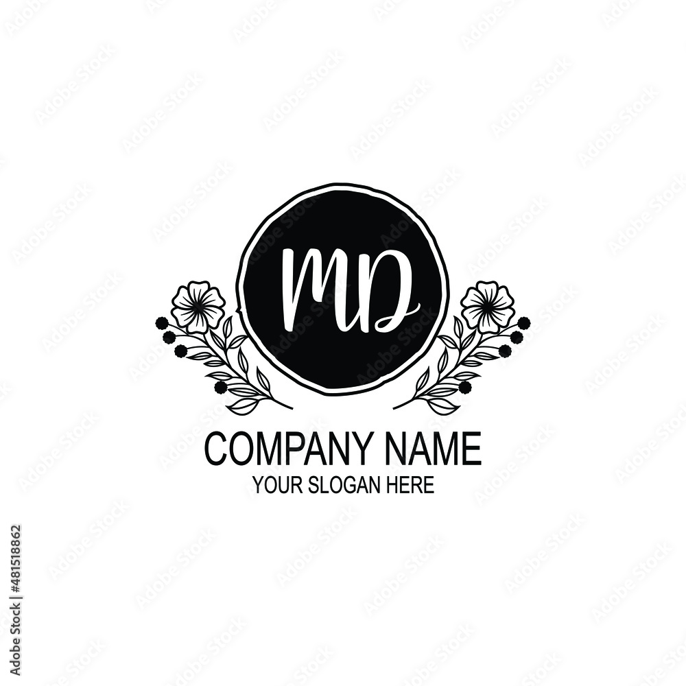MD initial hand drawn wedding monogram logos