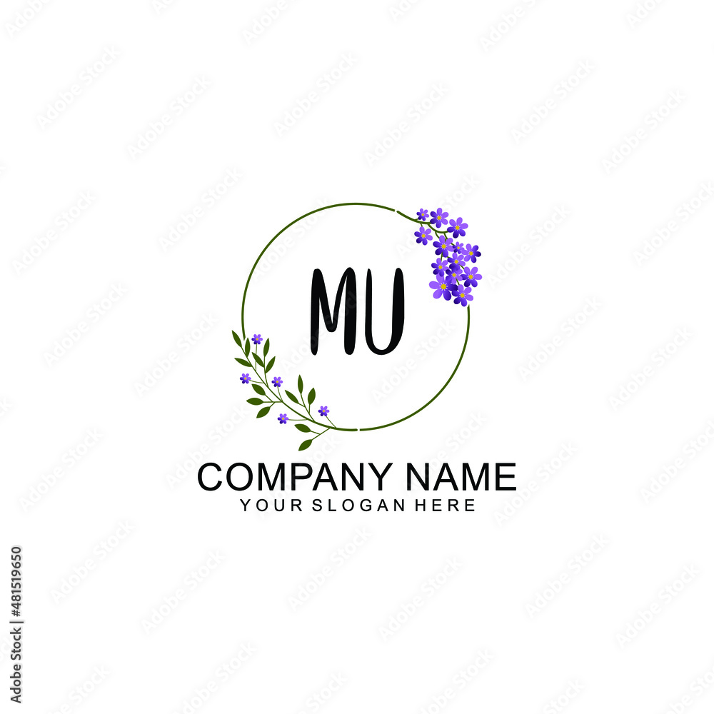 MU Initial handwriting logo vector. Hand lettering for designs