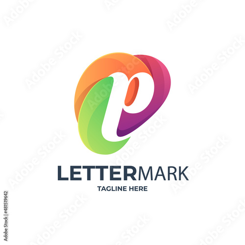 Letter P and Abstract shape combination logo concept