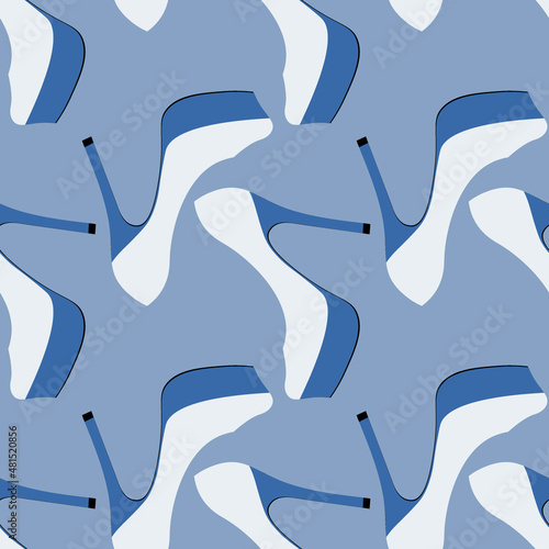 Illustration Seamless pattern on a square background - beautiful shoes on a high platform and thin heels. Design