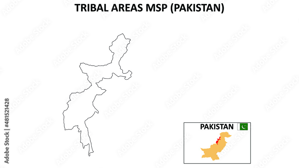 Tribals area Map. Tribals area Map of Pakistan with color background and all states names.