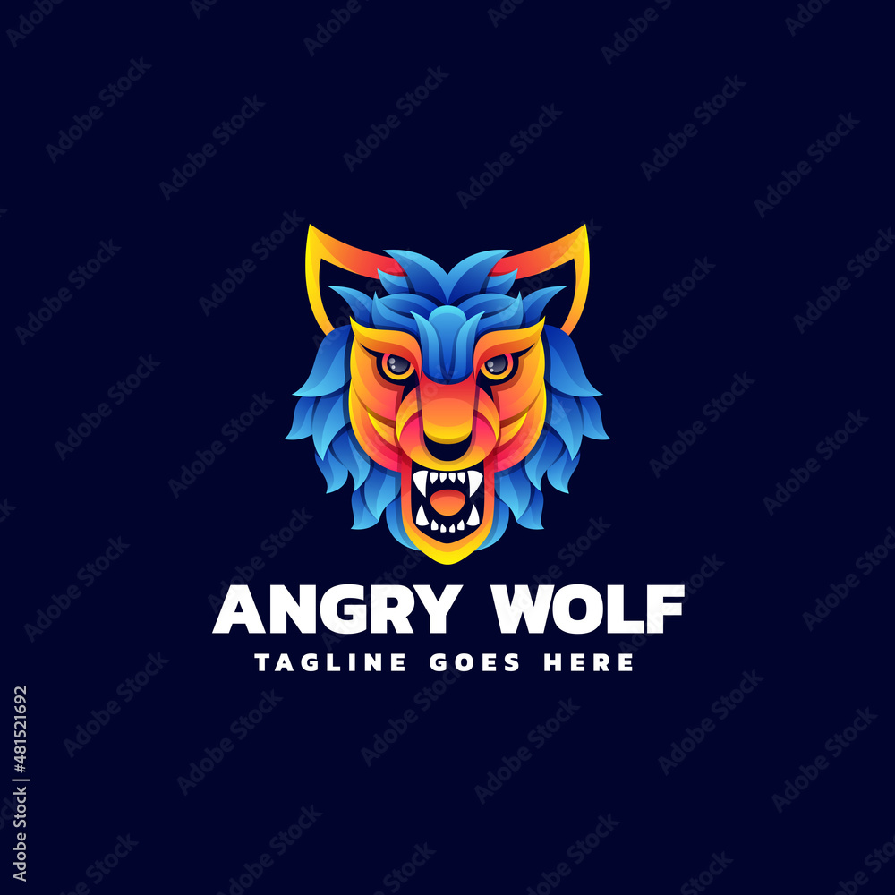 Vector Logo Illustration Angry Wolf Gradient Colorful Style.