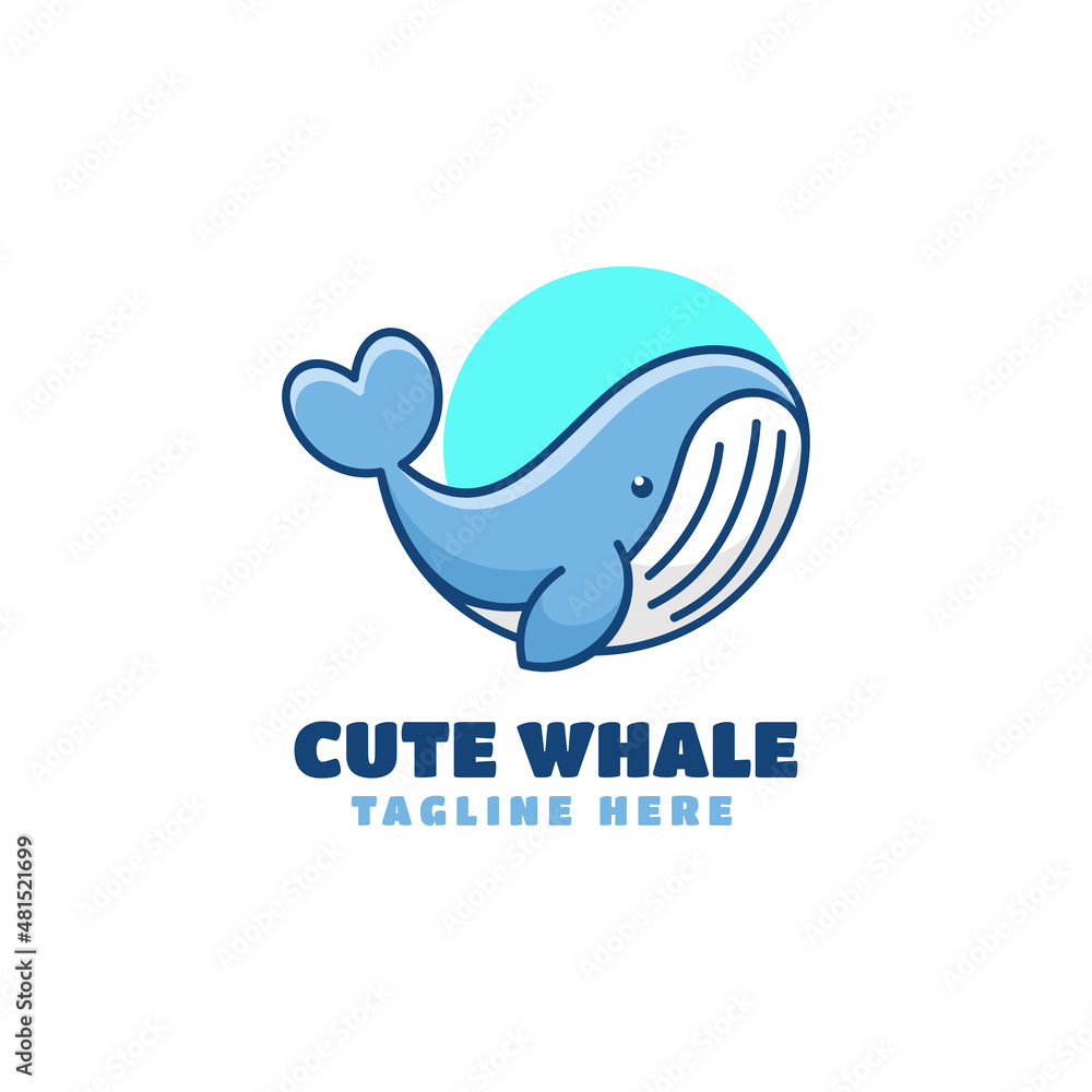 Naklejka premium Vector Logo Illustration Whale Simple Mascot Style.