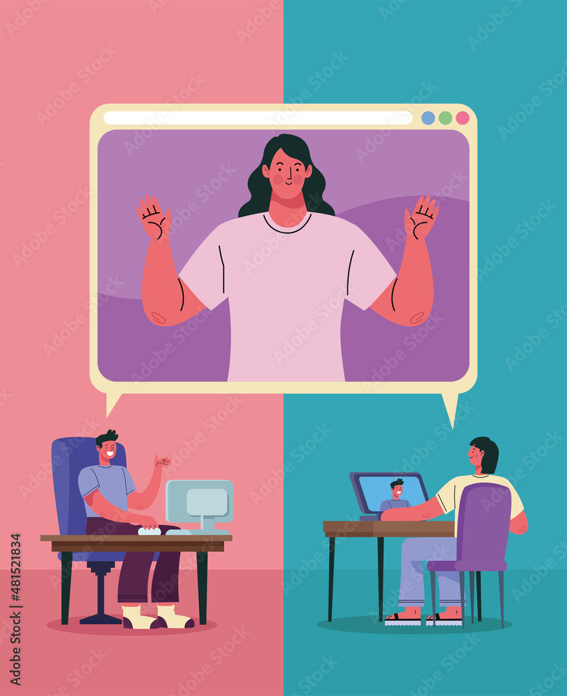 three persons in video conference three persons in video conference