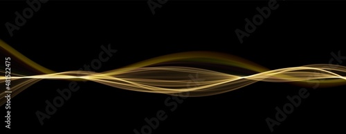 Golden abstract wave. Magic line design. Flow curve motion element. Neon gradient wavy illiustration.