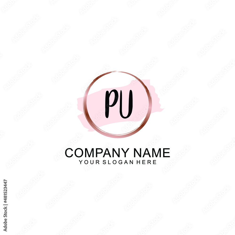 PU Initial handwriting logo vector. Hand lettering for designs