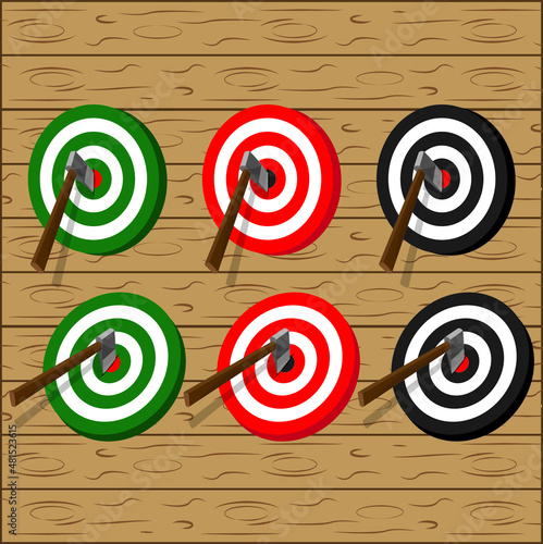 Set. Throw Axe in wood target, good for axe club logo design.