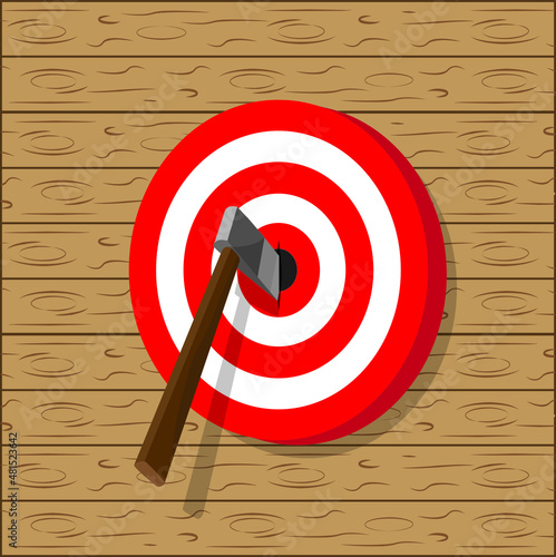 Throw Axe in wood target, good for axe club logo design.