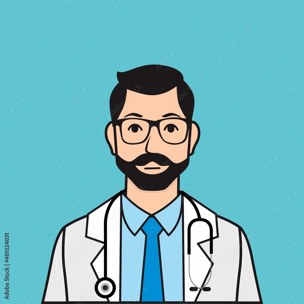 Flat Bearded Doctor Man Vector Illustration
