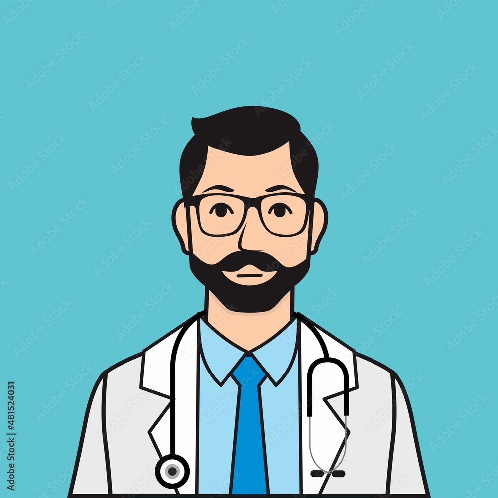 Flat Bearded Doctor Man Vector Illustration Flat Bearded Doctor Man Vector Illustration