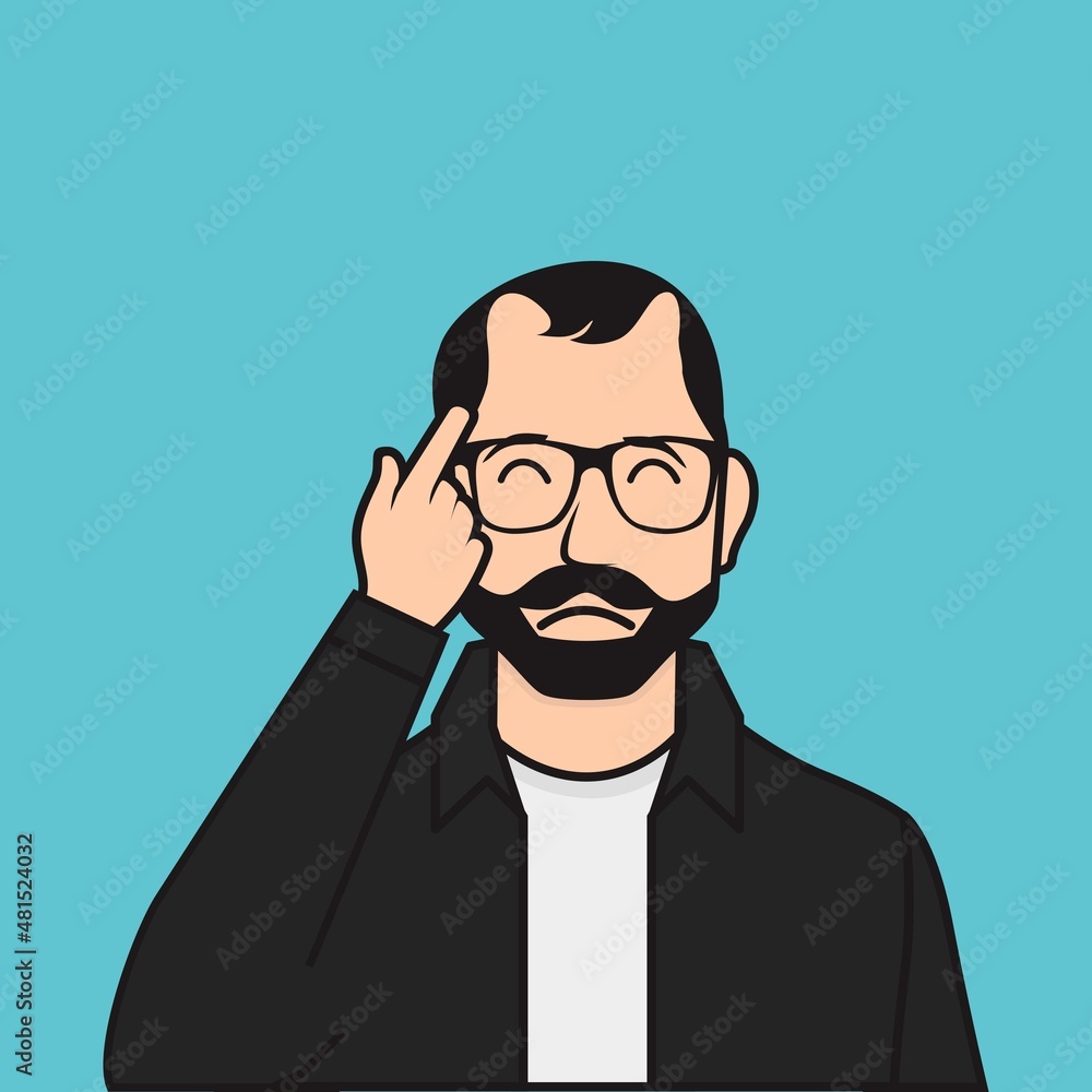 Flat Baldness Man, Pointing Hand on His Hair Loss Vector Illustration Flat Baldness Man, Pointing Hand on His Hair Loss Vector Illustration
