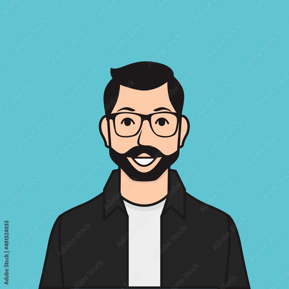 Happy Bearded Flat Man Vector Illustration