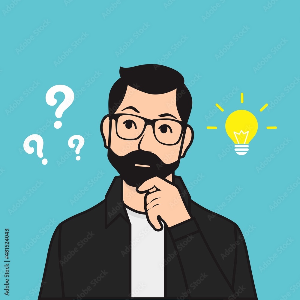 Flat Man Thinking Vector Illustration Flat Man Thinking Vector Illustration