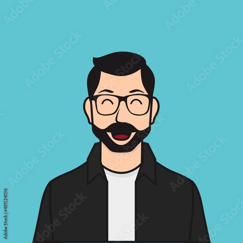 Happy Laugh Bearded Flat Man Vector Illustration