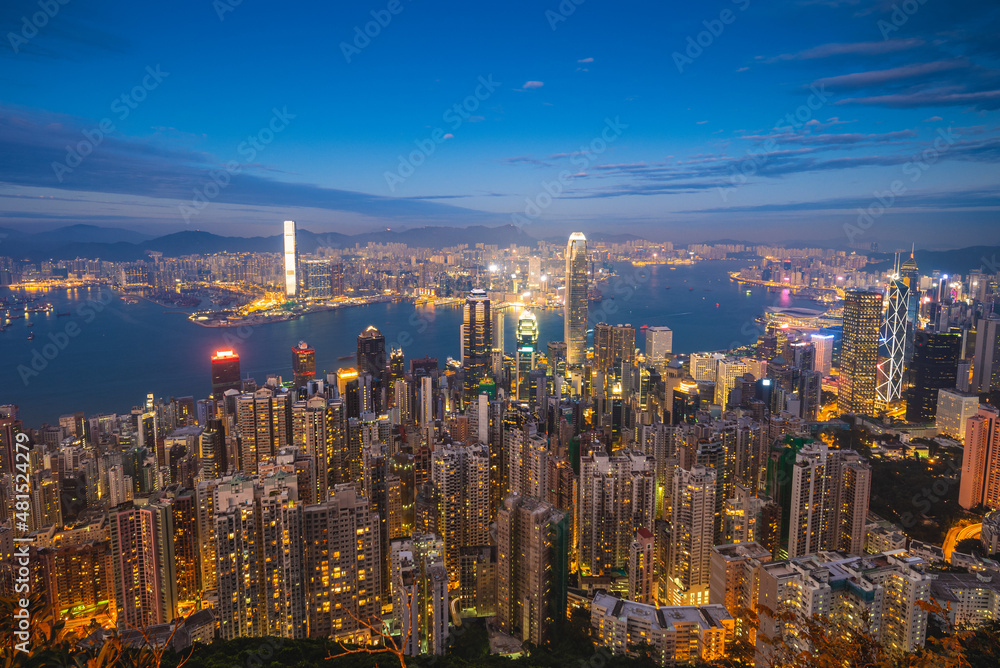 night view of hong kong from victoria peak in china