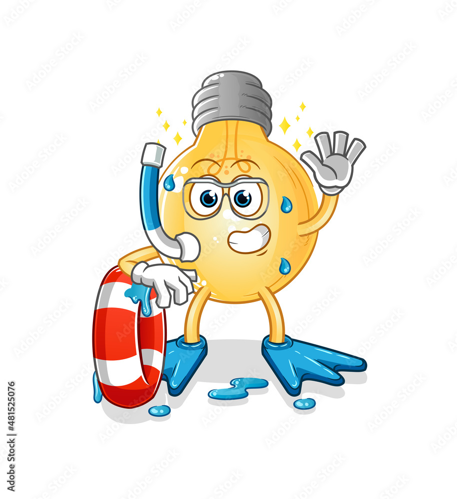bulb swimmer with buoy mascot. cartoon vector