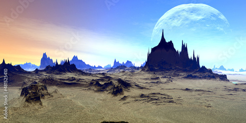 Alien Planet. Mountain. 3D rendering
