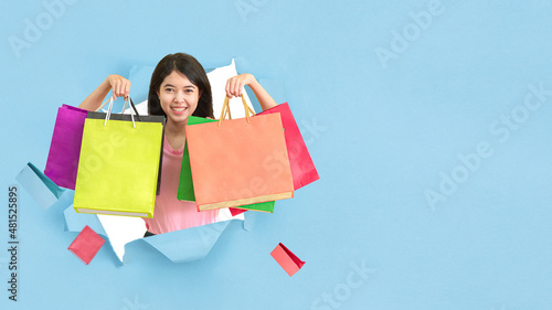 Shopping concept. Woman holding shopping bags.