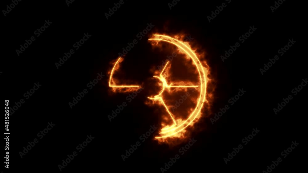 Radiation hazard sign appearing in the flame of fire on a black background Radiation hazard sign appearing in the flame of fire on a black background