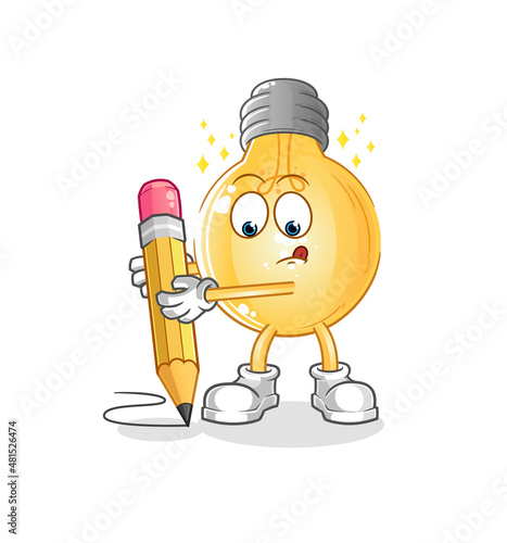 bulb write with pencil. cartoon mascot vector