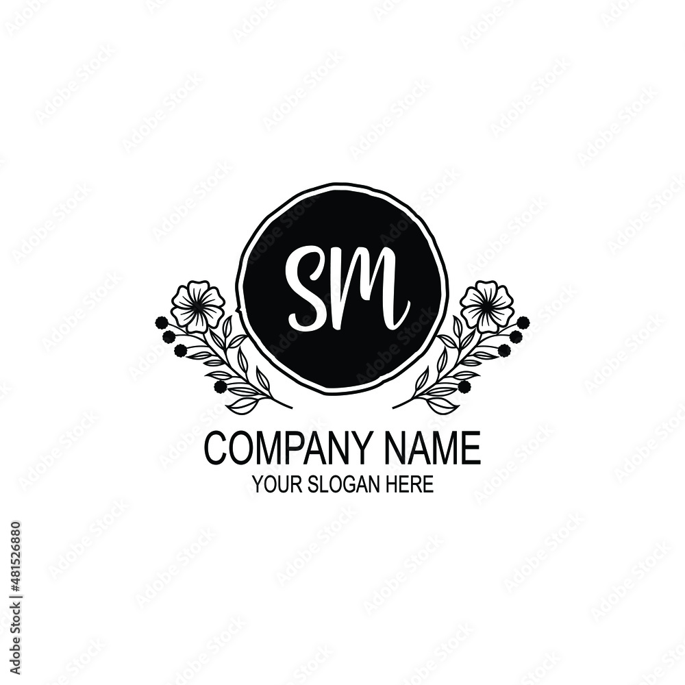 SM initial hand drawn wedding monogram logos